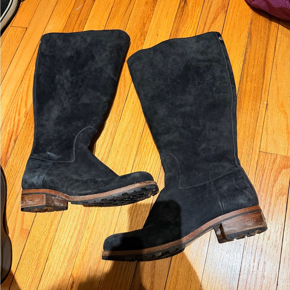 UGG Broome suede leather shearling lined campus knee-high boots black sz 9